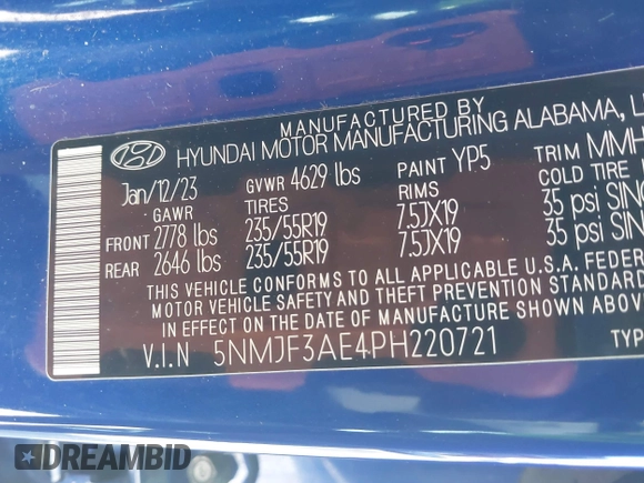 2023 Hyundai Tucson SEL with VIN 5NMJF3AE4PH220721, listed as a IAAI auction lot 41720143 with 32,041 mi miles. Bid and sale history available at carsss.com. Image 9.