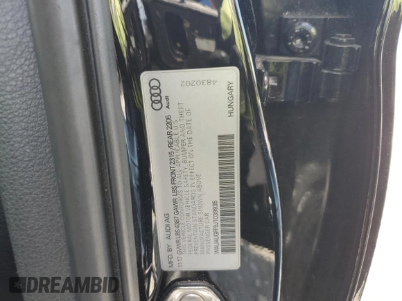 2018 Audi A3 Sedan Premium with VIN WAUAUGFF9J1039935, listed as a Copart auction lot 54741954 with 54,952 mi miles and Salvage Title. Bid and sale history available at carsss.com. Image 13.