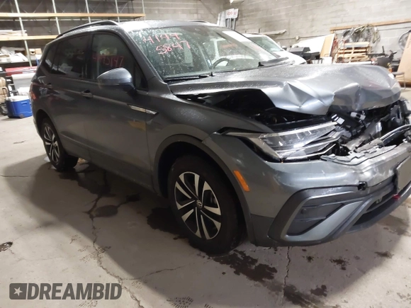 2024 Volkswagen Tiguan S with VIN 3VVFB7AX0RM183789, listed as a IAAI auction lot 41445847 with 1,500 mi miles and . Bid and sale history available at DreamBid. Image 1.