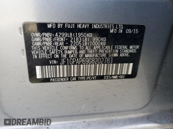 2016 Subaru Impreza Special Sports Premium z VIN JF1GPAP69G8202783, wystawiony jako Copart lot #43280875 z przebiegiem 111 109 mil mil oraz Szkoda całkowita • Salvage title. Historia ofert i sprzedaży dostępna na DreamBid. Obrazek 14.