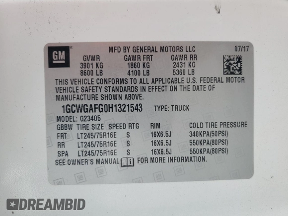 2017 Chevrolet Express Cargo z VIN 1GCWGAFG0H1321543, wystawiony jako Copart lot #56884035 z przebiegiem 125 311 mil mil oraz Szkoda całkowita • Salvage title. Historia ofert i sprzedaży dostępna na DreamBid. Obrazek 13.
