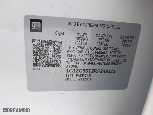 2024 Chevrolet Malibu RS with VIN 1G1ZG5ST2RF249121, listed as a IAAI auction lot 41329332 with 5,606 mi miles. Bid and sale history available at carsss.com. Image 9.
