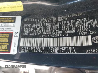 2014 Toyota Camry L with VIN 4T1BF1FK2EU817293, listed as a IAAI auction lot 41882906 with 189,719 mi miles. Bid and sale history available at carsss.com. Image 9.