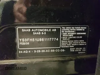 2006 Saab 9-3 z VIN YS3FH51U861117774, wystawiony jako Copart lot #55688485 z przebiegiem 165 909 mil mil oraz Szkoda całkowita • Salvage title. Historia ofert i sprzedaży dostępna na DreamBid. Obrazek 12.
