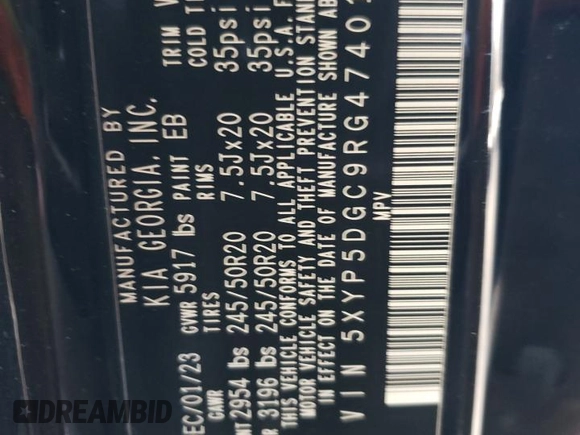 2024 Kia Telluride SX X-Line with VIN 5XYP5DGC9RG474012, listed as a Copart auction lot 79106614 with 22,751 mi miles and Salvage Title. Bid and sale history available at carsss.com. Image 14.