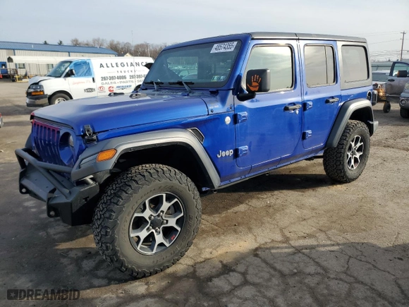 2018 Jeep Wrangler Unlimited Sport S with VIN 1C4HJXDN8JW323452, listed as a Copart auction lot 48574355 with 67,555 mi miles and Salvage Title. Bid and sale history available at carsss.com. Image 1.