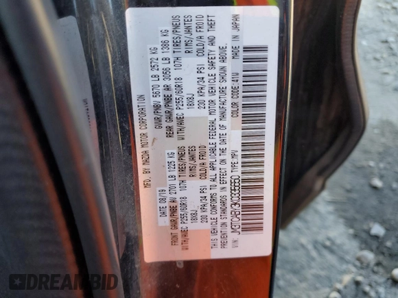2019 Mazda CX-9 Sport with VIN JM3TCABY3K0335650, listed as a Copart auction lot 84117004 with Not provided miles and Salvage title. Bid and sale history available at DreamBid. Image 12.
