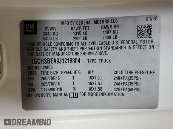 2018 Chevrolet Colorado 2WD Work Truck with VIN 1GCHSBEA9J1218864, listed as a Copart auction lot 56973495 with 121,168 mi miles and Salvage title. Bid and sale history available at DreamBid. Image 12.