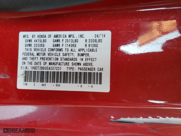 2014 Honda Accord Coupe EX-L with VIN 1HGCT2B80EA007231, listed as a Copart auction lot 48475935 with 112,538 mi miles and Salvage Title. Bid and sale history available at carsss.com. Image 23.