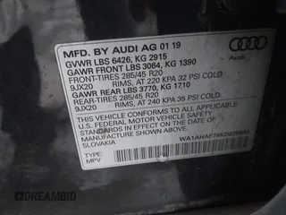 2019 Audi Q7 Premium with VIN WA1AHAF74KD029904, listed as a IAAI auction lot 41024012 with 79,896 mi miles and . Bid and sale history available at DreamBid. Image 9.
