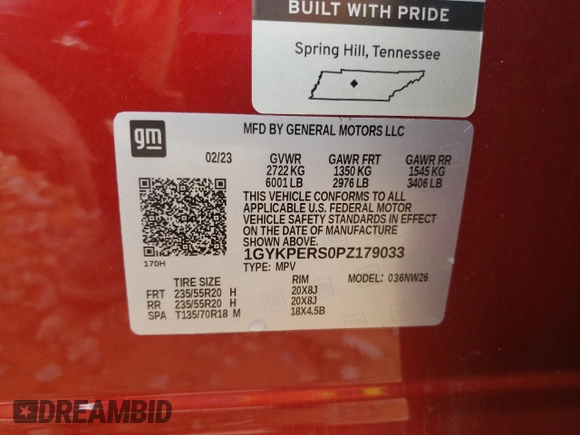 2023 Cadillac XT6 Premium Luxury with VIN 1GYKPERS0PZ179033, listed as a Copart auction lot 42853465 with 26,321 mi miles and Salvage Title. Bid and sale history available at DreamBid. Image 13.