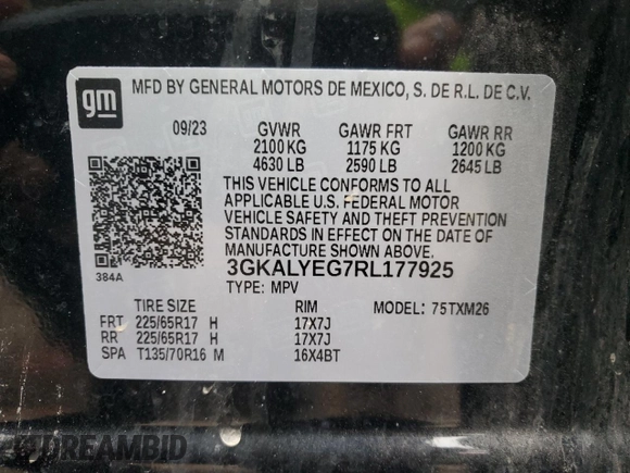 2024 GMC Terrain AT4 with VIN 3GKALYEG7RL177925, listed as a Copart auction lot 50563215 with 14,169 mi miles and Salvage title. Bid and sale history available at DreamBid. Image 13.