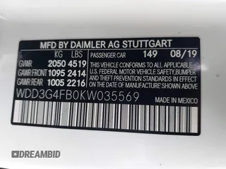 2019 Mercedes-Benz A 220 with VIN WDD3G4FB0KW035569, listed as a IAAI auction lot 42517750 with 49,249 mi miles and . Bid and sale history available at DreamBid. Image 9.