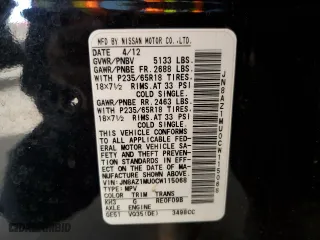 2012 Nissan Murano S with VIN JN8AZ1MU0CW115068, listed as a Copart auction lot 41655494 with 160,721 mi miles and Clean Title. Bid and sale history available at carsss.com. Image 12.