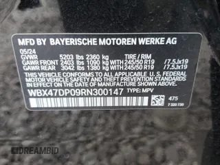 2024 BMW X3 sDrive30i with VIN WBX47DP09RN300147, listed as a Copart auction lot 47497095 with 4,738 mi miles and Salvage Title. Bid and sale history available at DreamBid. Image 14.