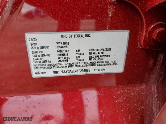2025 Tesla Model Y Long Range with VIN 7SAYGAEE4SF298925, listed as a Copart auction lot 49816045 with 0 mi miles and Clean Title. Bid and sale history available at carsss.com. Image 12.