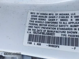 2020 Honda Insight Touring with VIN 19XZE4F98LE004931, listed as a IAAI auction lot 40832066 with 79,013 mi miles and . Bid and sale history available at carsss.com. Image 9.