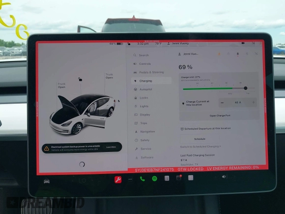 2022 Tesla Model 3 Long Range z VIN 5YJ3E1EB7NF241075, wystawiony jako IAAI lot #42217269 z przebiegiem 28 856 mil mil oraz . Historia ofert i sprzedaży dostępna na DreamBid. Obrazek 17.