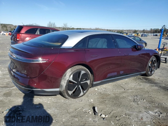 2023 Lucid Air Touring with VIN 50EA1TEA2PA001462, listed as a Copart auction lot 88157855 with 0 mi miles and Salvage Title. Bid and sale history available at carsss.com. Image 3.