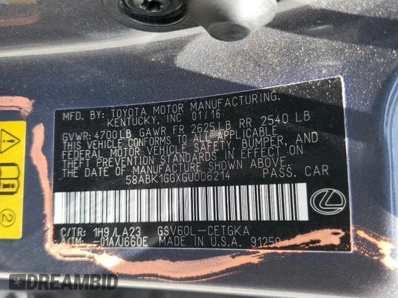 2016 Lexus ES 330 z VIN 58ABK1GGXGU006214, wystawiony jako Copart lot #57451925 z przebiegiem 99 852 mil mil oraz Szkoda całkowita • Salvage title. Historia ofert i sprzedaży dostępna na DreamBid. Obrazek 12.