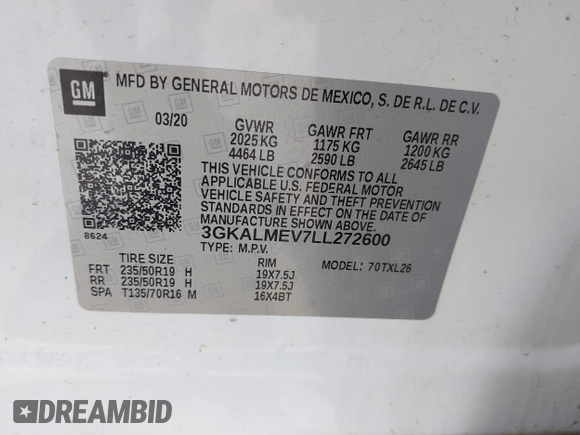 2020 GMC Terrain SLE с VIN 3GKALMEV7LL272600, выставлен на аукционе IAAI как лот 42102746 с пробегом 90 385 миль миль и . История ставок и продаж доступна на DreamBid. Изображение 9.