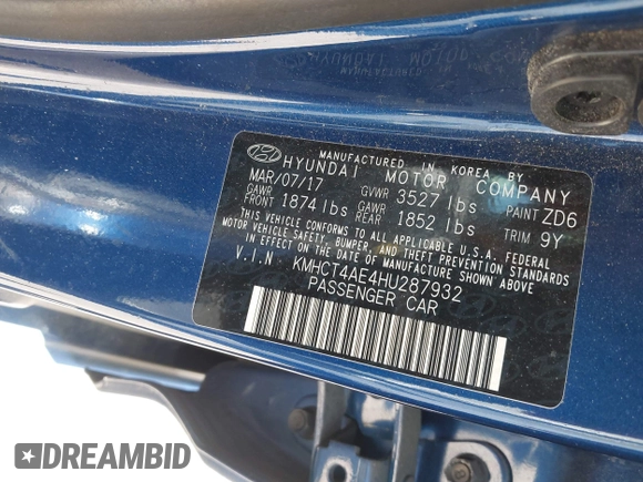 2017 Hyundai Accent SE with VIN KMHCT4AE4HU287932, listed as a IAAI auction lot 41988980 with 118,135 mi miles. Bid and sale history available at carsss.com. Image 9.
