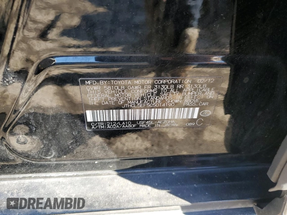 2012 Lexus LS 460 with VIN JTHCL5EF5C5014190, listed as a Copart auction lot 42741145 with 113,385 mi miles and Salvage title. Bid and sale history available at DreamBid. Image 15.