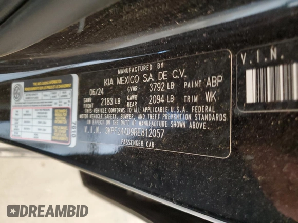 2024 Kia Forte LX with VIN 3KPF24AD9RE812057, listed as a Copart auction lot 50373325 with 7,839 mi miles and Salvage Title. Bid and sale history available at carsss.com. Image 12.