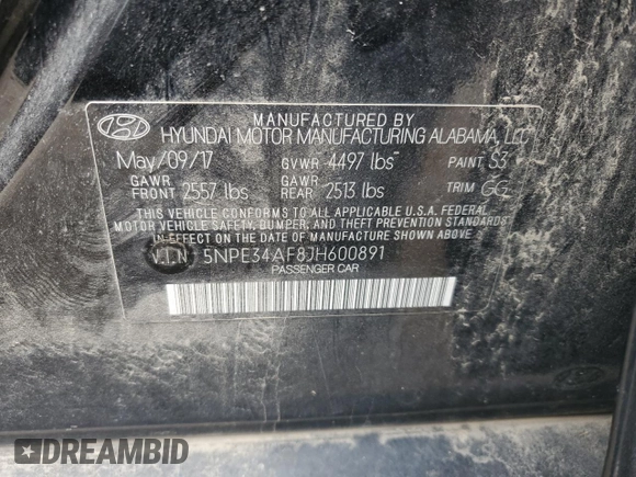 2018 Hyundai Sonata Sport with VIN 5NPE34AF8JH600891, listed as a Copart auction lot 56237525 with 127,611 mi miles and Clean Title. Bid and sale history available at DreamBid. Image 12.