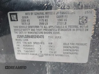 2014 Chevrolet Equinox LT with VIN 2GNFLGEK4E6240470, listed as a IAAI auction lot 42022800 with 227,827 mi miles and . Bid and sale history available at carsss.com. Image 9.