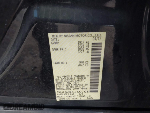 2017 Nissan Altima SL z VIN 1N4AL3AP8HC250708, wystawiony jako IAAI lot #42430919 z przebiegiem 170 759 mil mil oraz . Historia ofert i sprzedaży dostępna na DreamBid. Obrazek 9.
