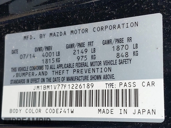 2015 Mazda Mazda3 i Touring with VIN JM1BM1V77F1226189, listed as a IAAI auction lot 41838696 with 146,764 mi miles. Bid and sale history available at carsss.com. Image 9.