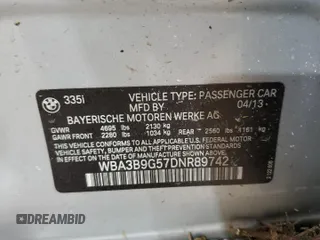 2013 BMW 3 Series 335i xDrive z VIN WBA3B9G57DNR89742, wystawiony jako Copart lot #83190024 z przebiegiem 80 276 mil mil oraz Szkoda całkowita • Salvage title. Historia ofert i sprzedaży dostępna na DreamBid. Obrazek 14.