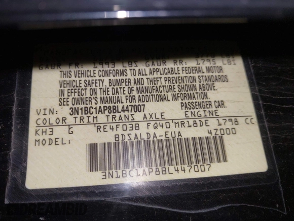 2011 Nissan Versa S with VIN 3N1BC1AP8BL447007, listed as a IAAI auction lot 41376039 with 131,257 mi miles and . Bid and sale history available at DreamBid. Image 9.
