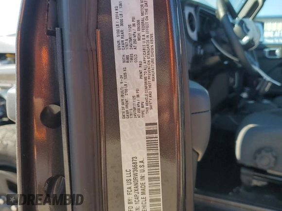 2024 Jeep Wrangler Sport with VIN 1C4PJXAN0RW366873, listed as a Copart auction lot 47358395 with 10,933 mi miles and Salvage title. Bid and sale history available at DreamBid. Image 15.
