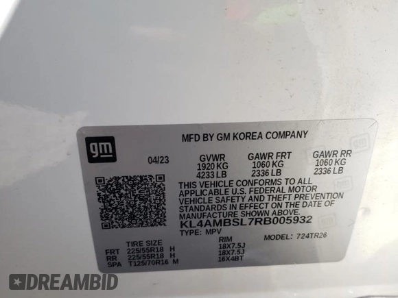 2024 Buick Encore GX Preferred с VIN KL4AMBSL7RB005932, выставлен на аукционе Copart как лот 60236245 с пробегом 11 141 миль миль и Списание • Salvage title. История ставок и продаж доступна на DreamBid. Изображение 13.