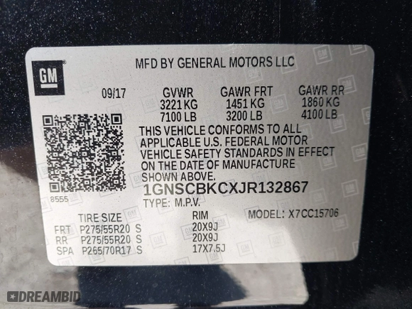 2018 Chevrolet Tahoe LT with VIN 1GNSCBKCXJR132867, listed as a IAAI auction lot 41456319 with 59,131 mi miles. Bid and sale history available at carsss.com. Image 9.