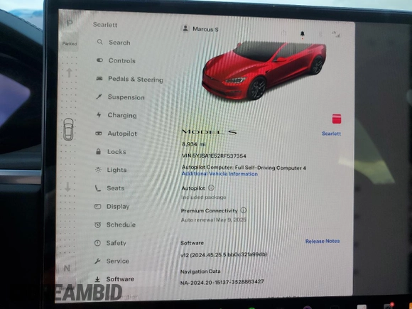2024 Tesla Model S z VIN 5YJSA1E52RF537354, wystawiony jako Copart lot #43077365 z przebiegiem 8 934 mil mil oraz Szkoda całkowita • Salvage title. Historia ofert i sprzedaży dostępna na DreamBid. Obrazek 9.