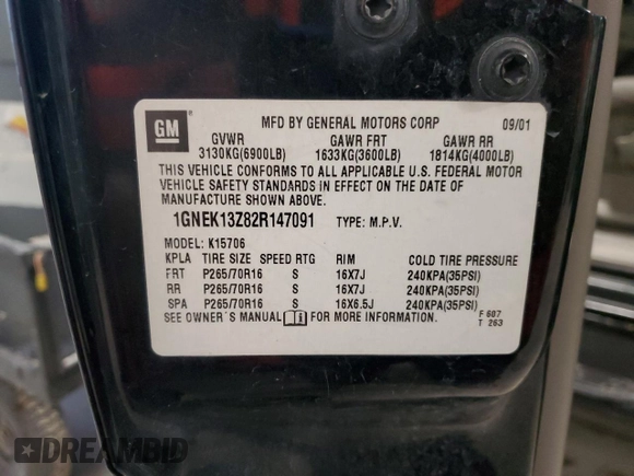 2002 Chevrolet Tahoe Z71 с VIN 1GNEK13Z82R147091, выставлен на аукционе Copart как лот 51100735 с пробегом 270 231 миль миль и Чистый • Clean title. История ставок и продаж доступна на DreamBid. Изображение 13.