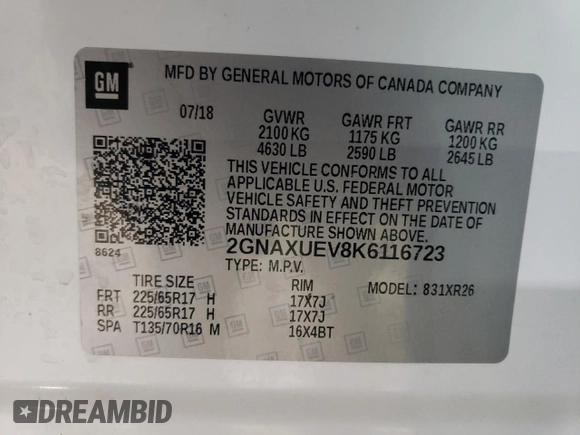 2019 Chevrolet Equinox LT with VIN 2GNAXUEV8K6116723, listed as a Copart auction lot 51448395 with 98,788 mi miles and Salvage Title. Bid and sale history available at carsss.com. Image 13.