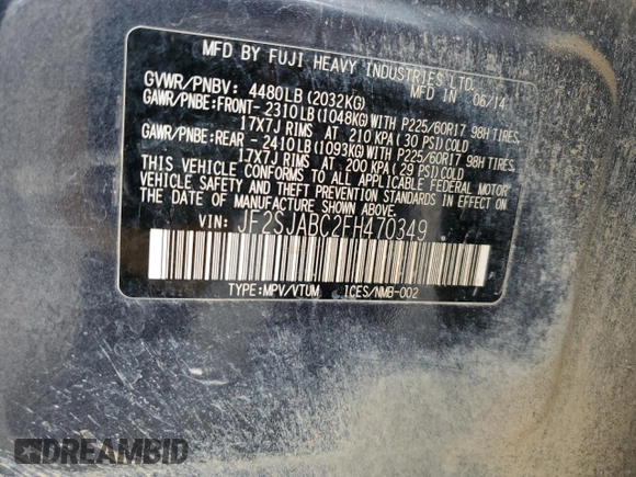 2015 Subaru Forester 2.5i with VIN JF2SJABC2FH470349, listed as a Copart auction lot 56432215 with 213,412 mi miles and Salvage title. Bid and sale history available at DreamBid. Image 13.