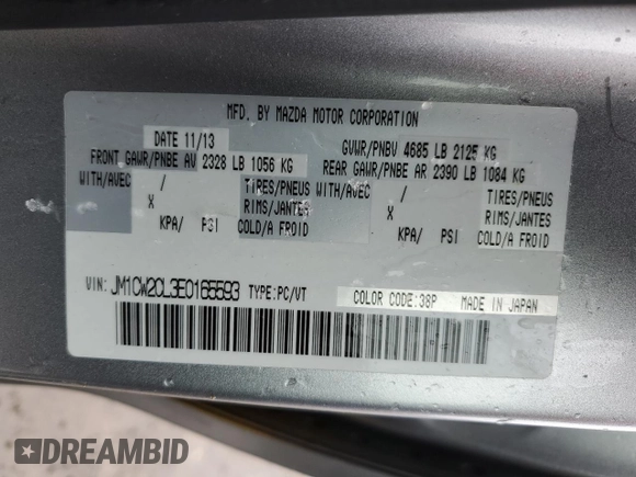 2014 Mazda 5 Touring with VIN JM1CW2CL3E0165593, listed as a Copart auction lot 53867365 with 250,927 mi miles and Salvage Title. Bid and sale history available at carsss.com. Image 14.