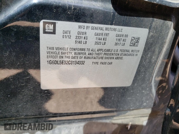 2012 Cadillac CTS Performance with VIN 1G6DL5E32C0134332, listed as a Copart auction lot 53093014 with 172,755 mi miles and Salvage title. Bid and sale history available at DreamBid. Image 12.
