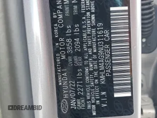 2022 Hyundai Elantra SEL with VIN KMHLM4AG9NU311619, listed as a Copart auction lot 50105495 with 39,170 mi miles and Non Repairable. Bid and sale history available at DreamBid. Image 15.