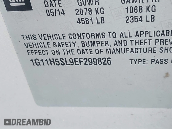 2014 Chevrolet Malibu LTZ with VIN 1G11H5SL9EF299826, listed as a IAAI auction lot 40955208 with 213,203 mi miles and . Bid and sale history available at DreamBid. Image 9.