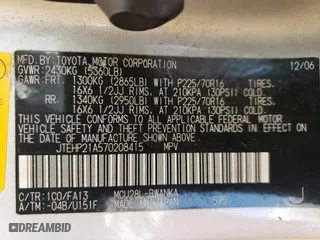 2007 Toyota Highlander with VIN JTEHP21A570208415, listed as a Copart auction lot 51799715 with 215,268 mi miles and Clean Title. Bid and sale history available at carsss.com. Image 13.