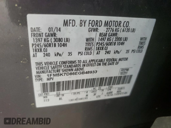 2014 Ford Explorer XLT z VIN 1FM5K7D86EGB48933, wystawiony jako Copart lot #60347305 z przebiegiem 231 613 mil mil oraz Czysty tytuł • Clean title. Historia ofert i sprzedaży dostępna na DreamBid. Obrazek 13.