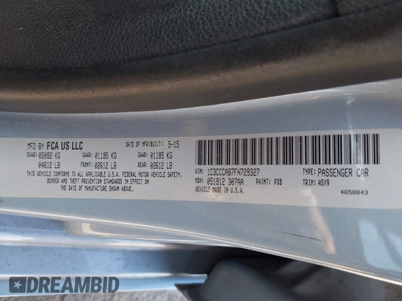 2015 Chrysler 200 Limited с VIN 1C3CCCAB7FN729327, выставлен на аукционе IAAI как лот 41985048 с пробегом 194 667 миль миль и . История ставок и продаж доступна на DreamBid. Изображение 9.