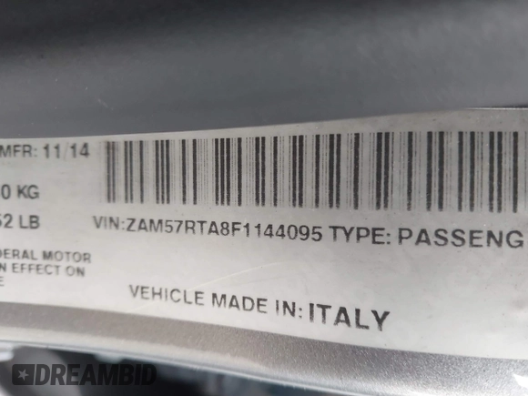 2015 Maserati Ghibli S Q4 z VIN ZAM57RTA8F1144095, wystawiony jako IAAI lot #41392848 z przebiegiem 52 237 mil mil oraz . Historia ofert i sprzedaży dostępna na DreamBid. Obrazek 9.