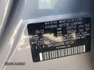 2022 Hyundai Accent SE with VIN 3KPC24A60NE183156, listed as a Copart auction lot 53238185 with 21,423 mi miles and Salvage title. Bid and sale history available at DreamBid. Image 13.